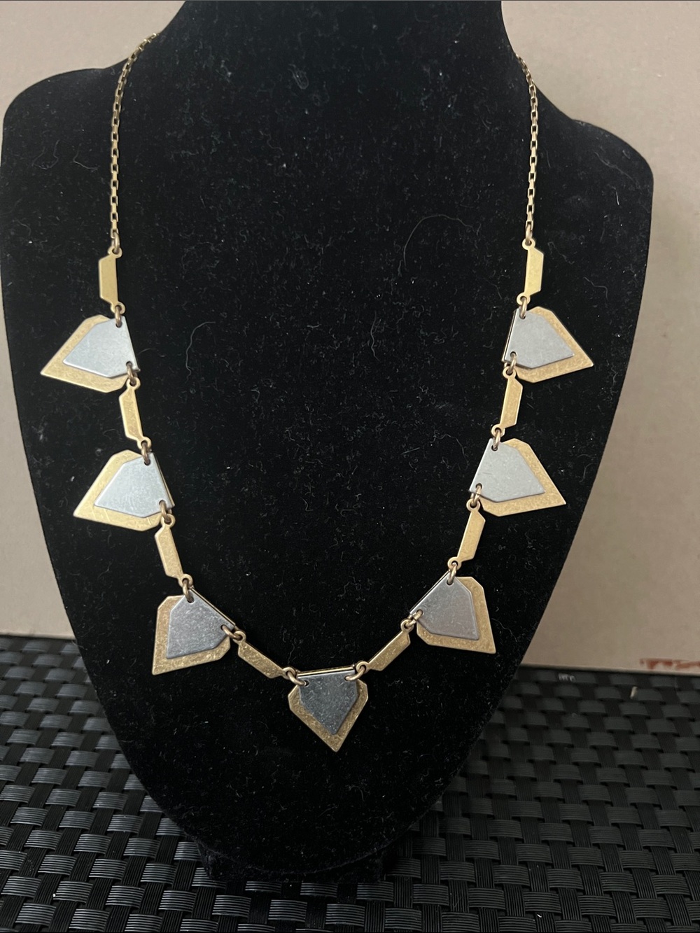J Crew Geometric Two-Tone Gold and Silver Statement Necklace